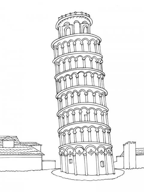 Раскраска Италия Пизанская башня