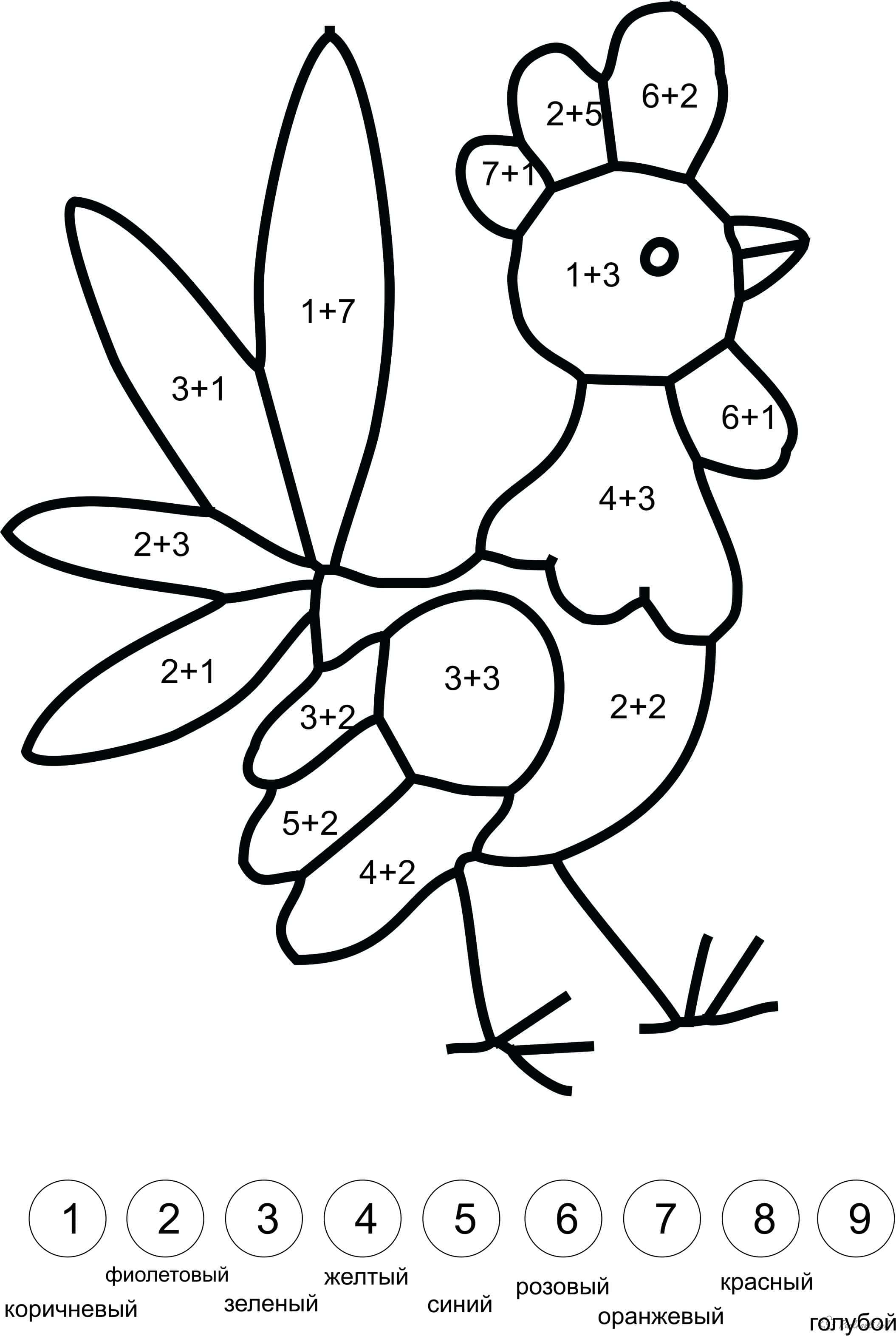 Математические раскраски для 1 класса в пределах 10. Распечатайте или скачайте онлайн