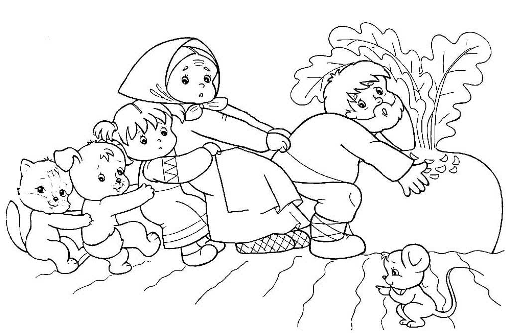 Раскраска сказка Репка для детей распечатать бесплатно, формат а4