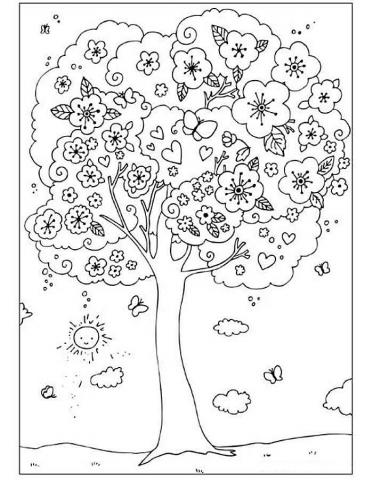 Картинка раскраска дерево без листьев для детей