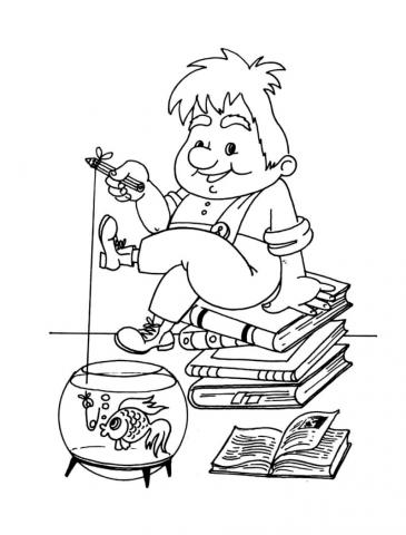 «Карлсон ест варенье» бесплатная раскраска для детей - мальчиков и девочек